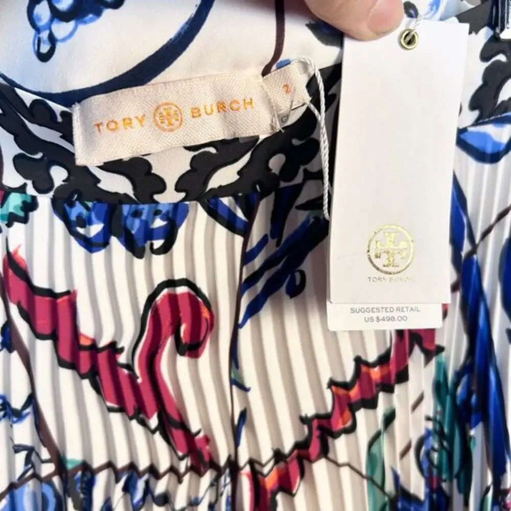 Tory Burch skirt size 2 sunburst pleated midi‎ patterned birds